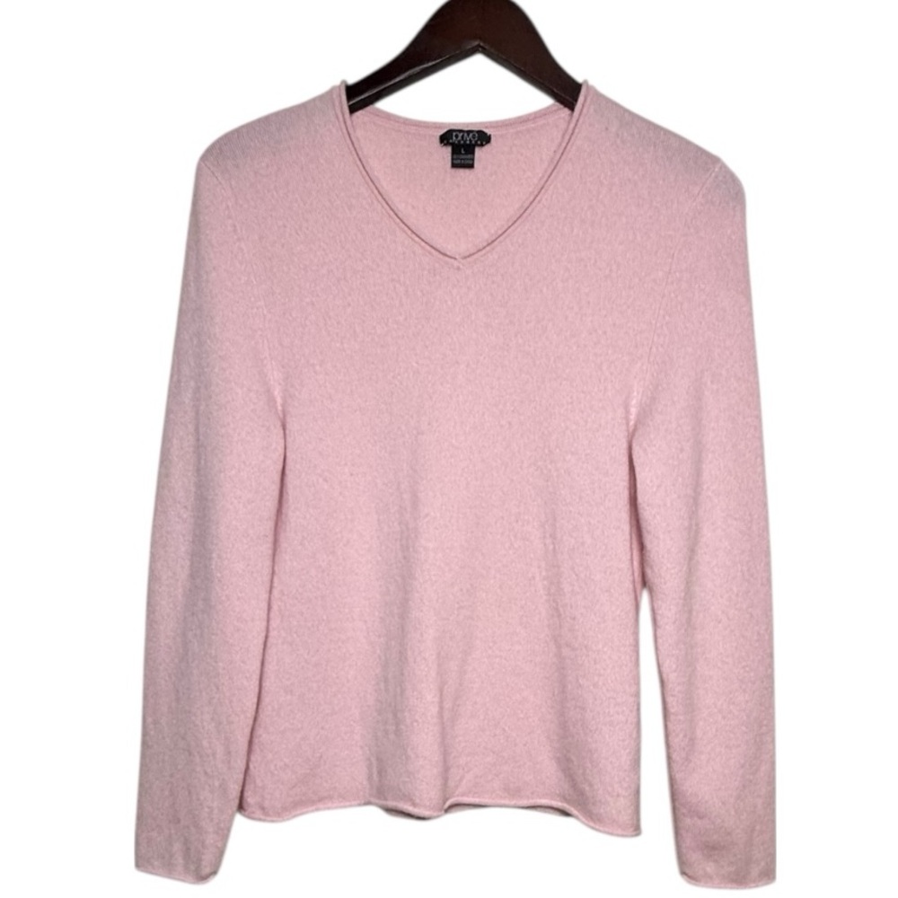 Prive 100% Cashmere Light Pink V-Neck Sweater Rolled Sleeves & Hem Size L EUC - Picture 5 of 7